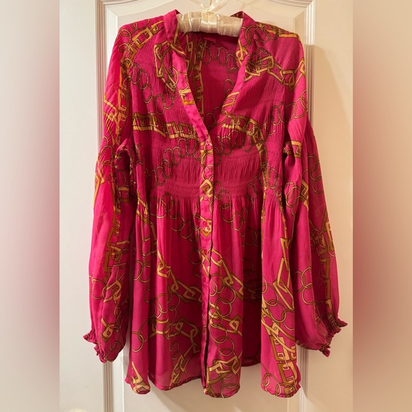 Sunny Leigh Tops - Multicolor Boho Women’s Loose Fit Smocked Shirt Size Medium